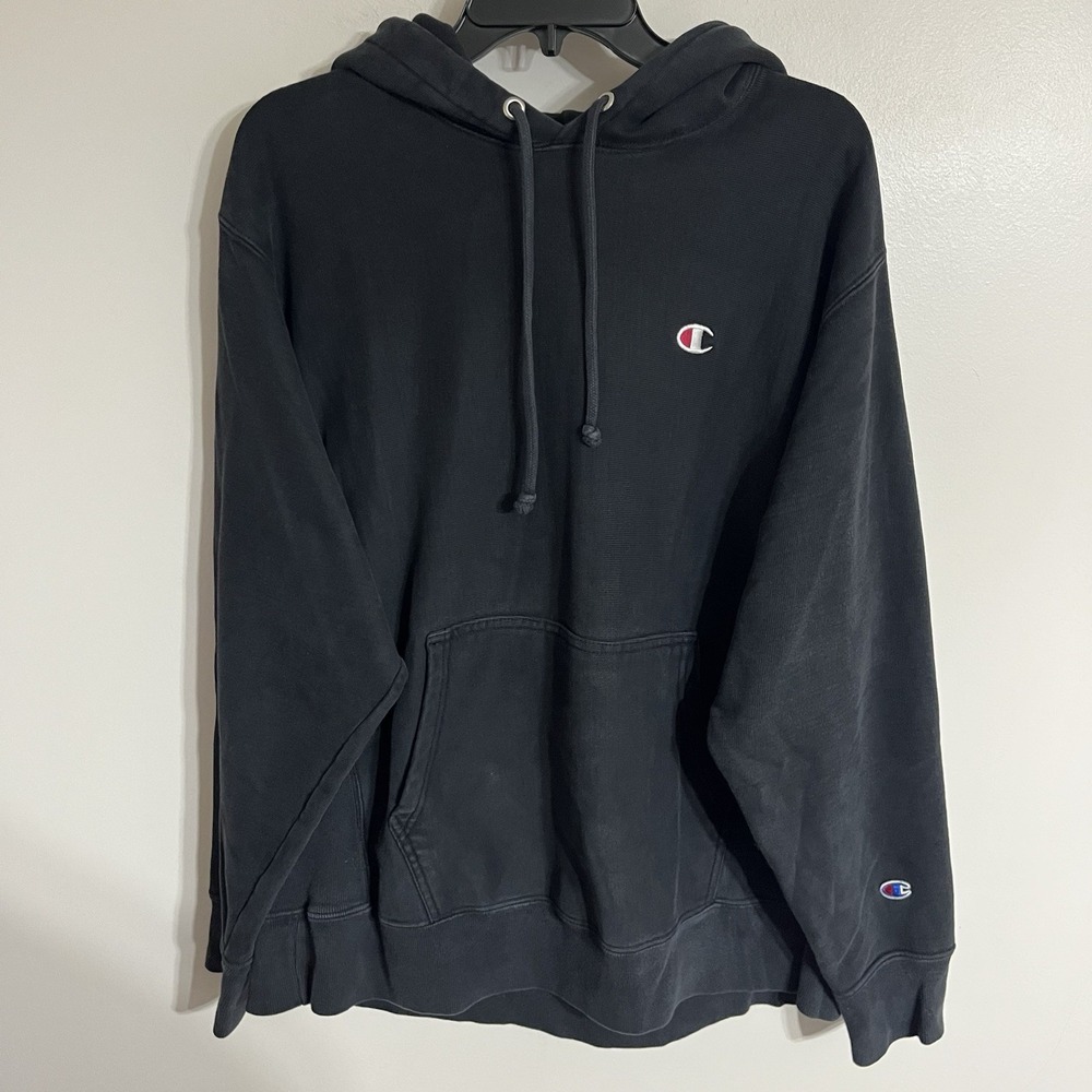 Vintage Reverse Weave Champion Hoodie Black Large 90s Hoodie Sweatshirt